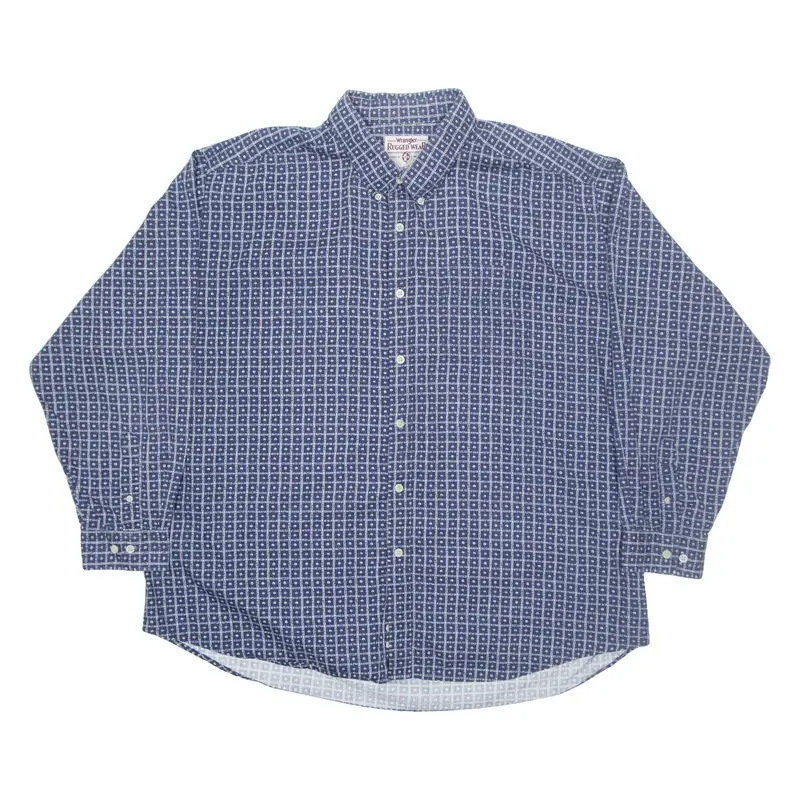 Wrangler Mens Shirt Blue Geometric Long Sleeve 2Xl 1