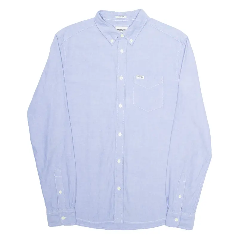Wrangler Regular Mens Plain Shirt Blue Long Sleeve S 1