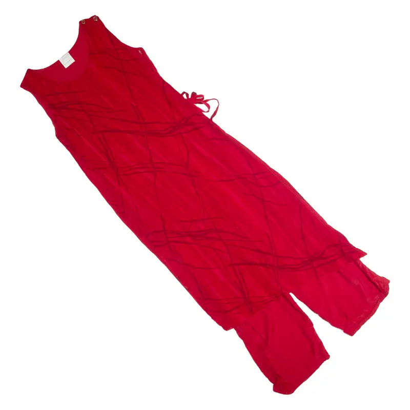 Wrap Overlay Womens Jumpsuit Red 90S Wide-Leg Viscose M 1
