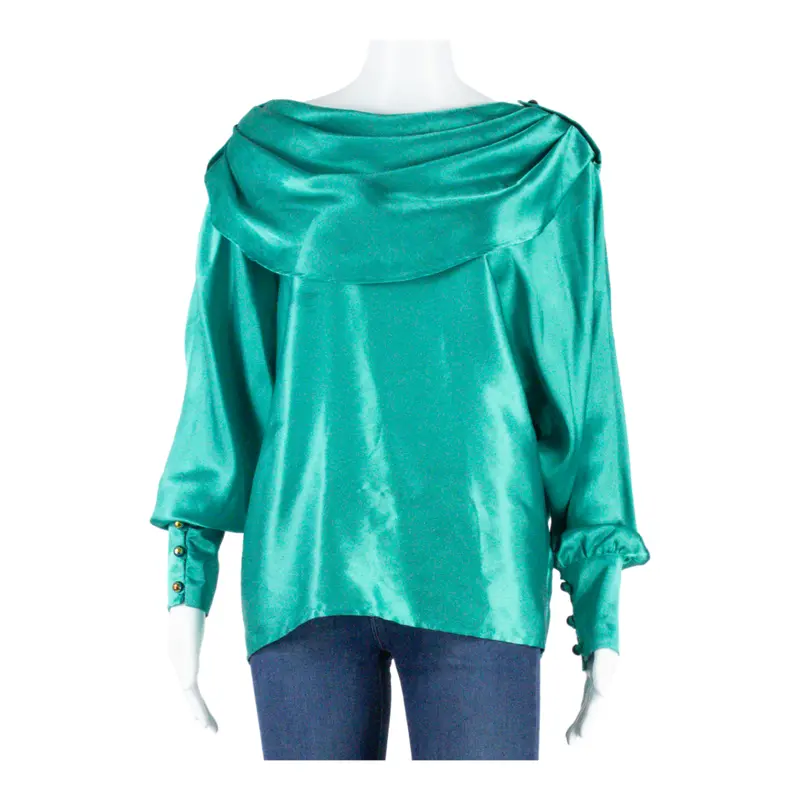 Wrap Womens Blouse Green Long Sleeve L 1