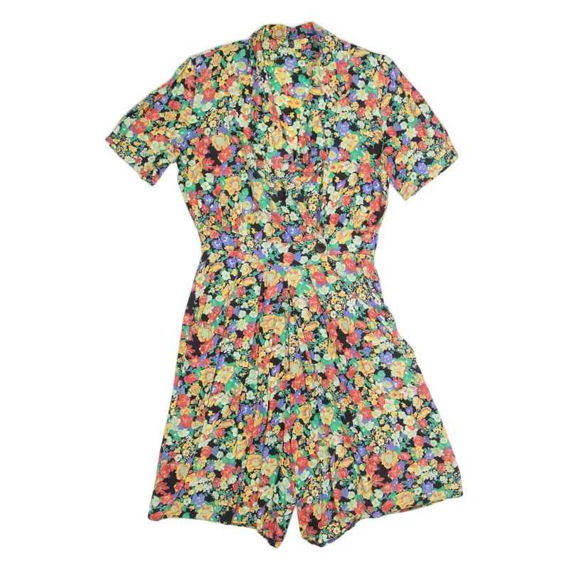 Wrap Womens Playsuit Black Floral 90S Wide-Leg Uk 12 1