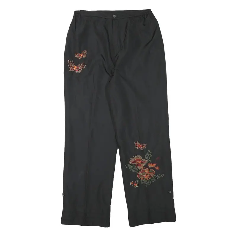 Ya Zheng Womens Black Polyester Blend Lined Trousers W28 L27 Butterfly Floral 1