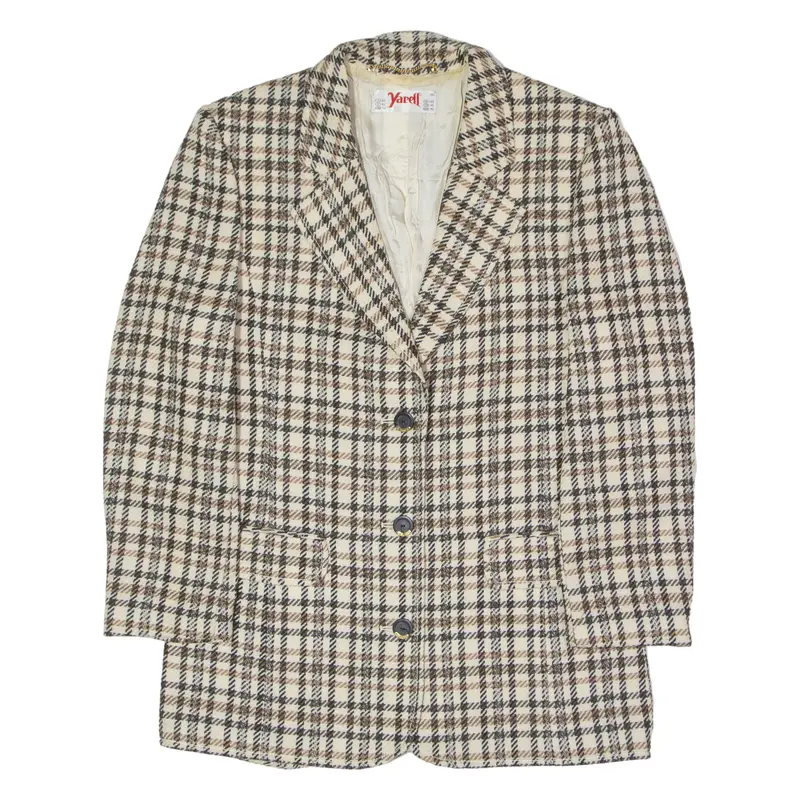 Yarell Womens Blazer Jacket Cream Knit Wool 80S Check Uk 14 1