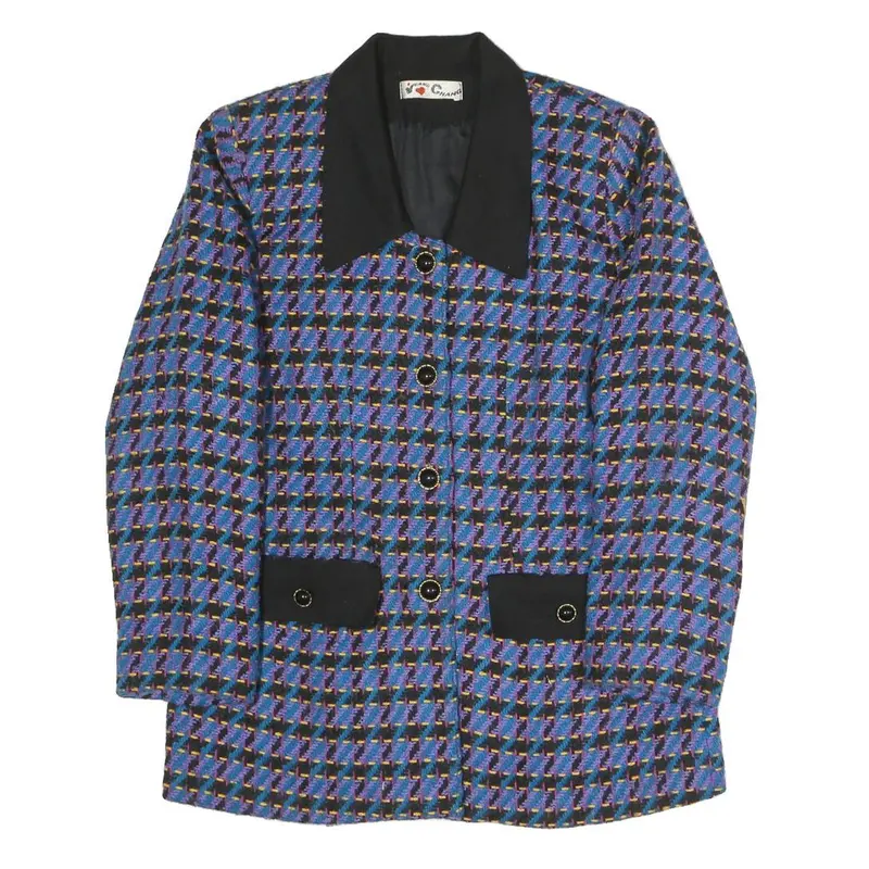 Yeang Chang Womens Blue Black Button Jacket S Polyester Blend Houndstooth 1