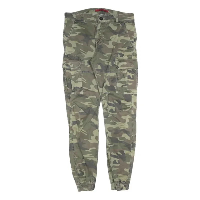 Yes Denim Mens Camouflage Slim Cargo Trousers W30 L30 Cotton Blend Zip 1