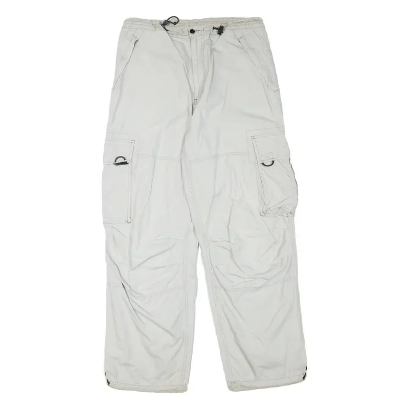 Yes Or No Mens Relaxed Drawstring Cotton Blend White Cargo Trousers W32 L29 1