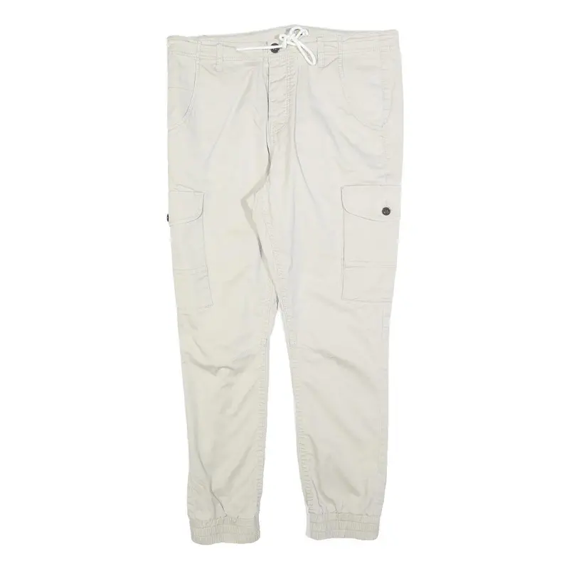Yes Or No Womens Cotton Blend Cream Slim Tapered Trousers W34 L26 Cargo Pocket 1