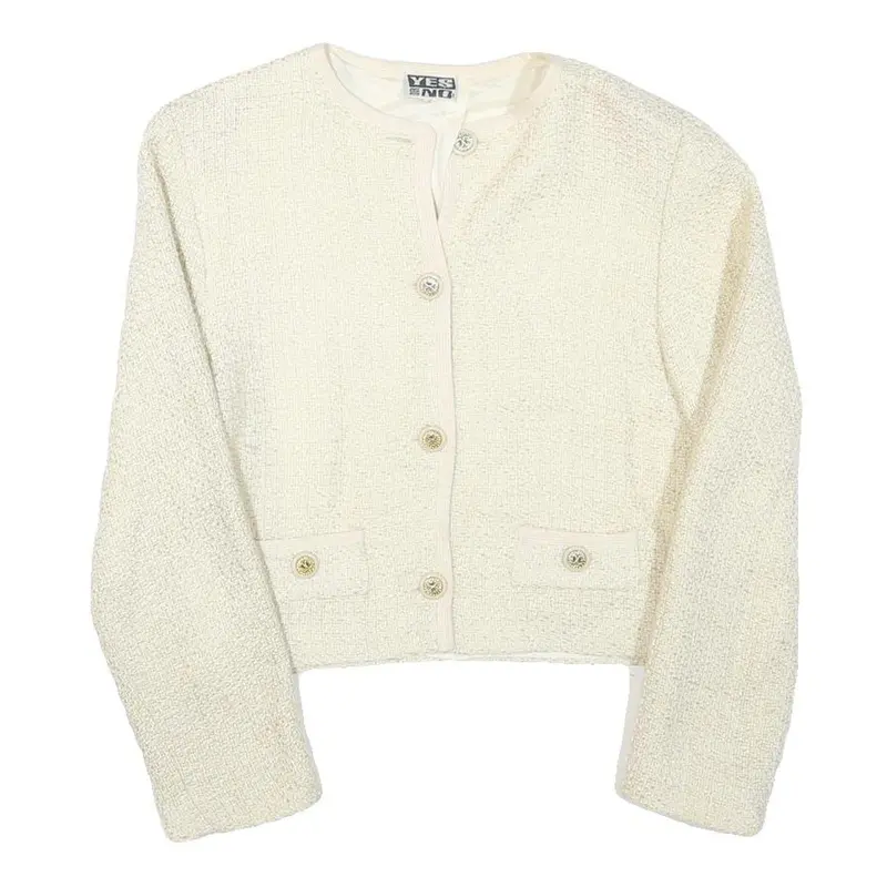 Yes Or No Womens Cream Button Jacket S Acrylic Blend Textured Classic 1