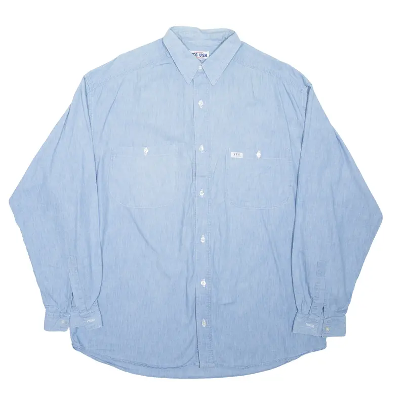 Yes Usa Mens Plain Shirt Blue Long Sleeve M 1