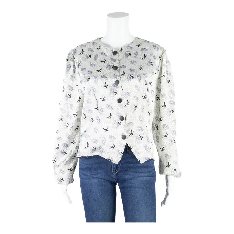 Yessica All Over Hat Print Womens Printed Blouse White Long Sleeve M 1