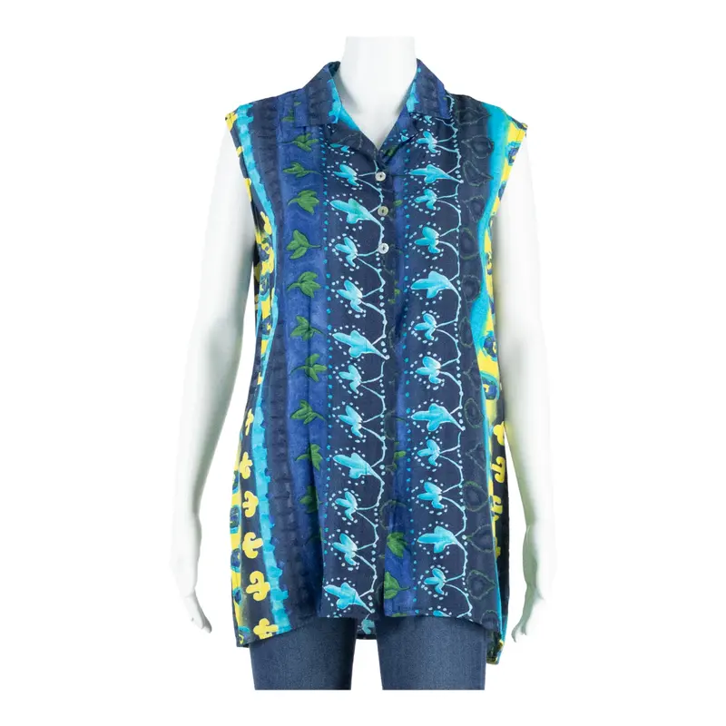 Yessica Womens Printed Blouse Blue Sleeveless Fair Isle M 1