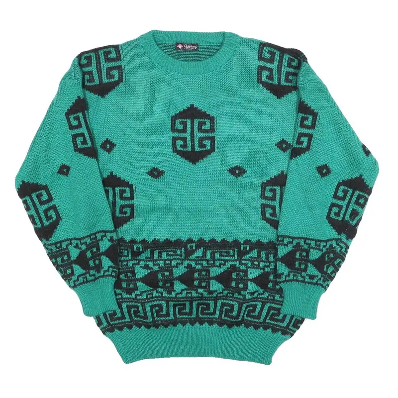 Ying Womens Green Patterned Jumper Crew Neck Basic Knit M Fashion Knitwear 1
