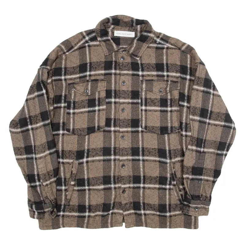 Young Poets Society Shacket Mens Lumberjack Jacket Brown Check Xl 1