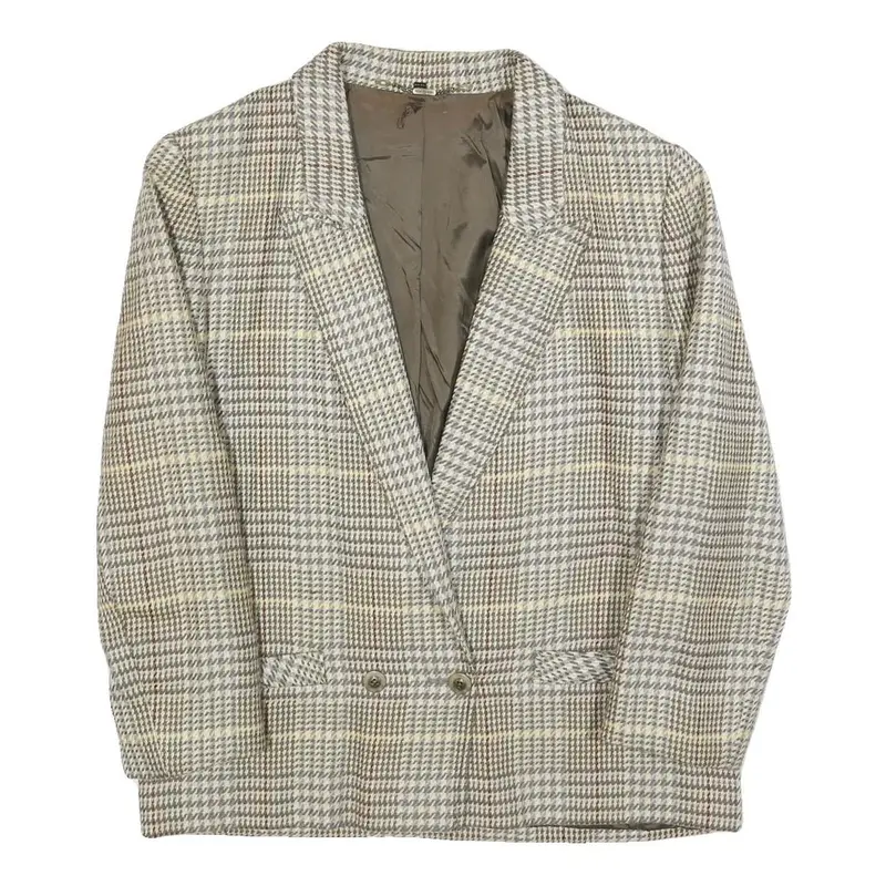 Your Sixth Sense Womens Brown & Beige Wool Check Button Jacket M Woven Tailored 1