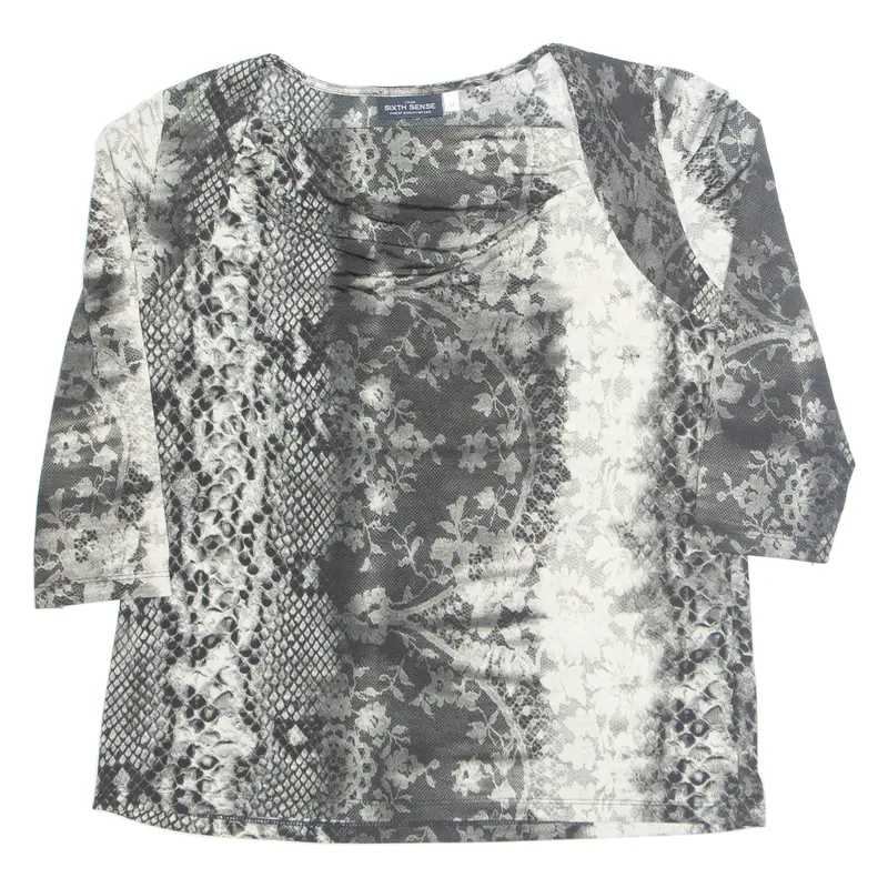 Your Sixth Sense Womens Printed Blouse Black Long Sleeve Crazy Pattern M 1
