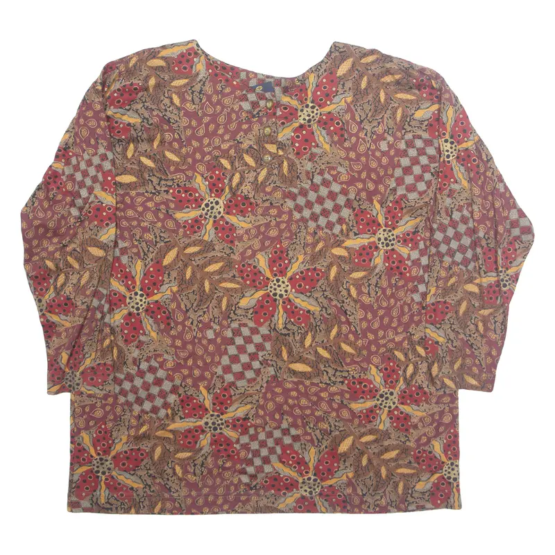 Your Sixth Sense Womens Printed Blouse Maroon Long Sleeve Crazy Pattern L 1