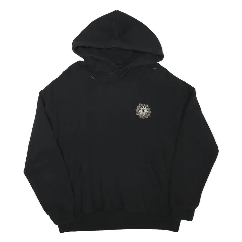 Yourturn Mens Black Hoodie M Cotton Blend Drawstring Pullover Logo Graphic Print 1