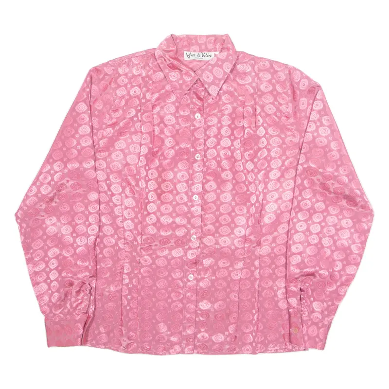 Yves De Valere Womens Printed Shirt Pink Collared Long Sleeve Crazy Pattern M 1