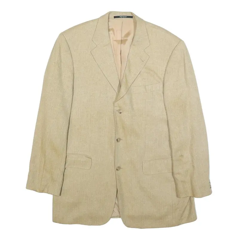 Yves Saint Laurent Mens Beige Silk Blend Tailored Button Jacket L Plain 1