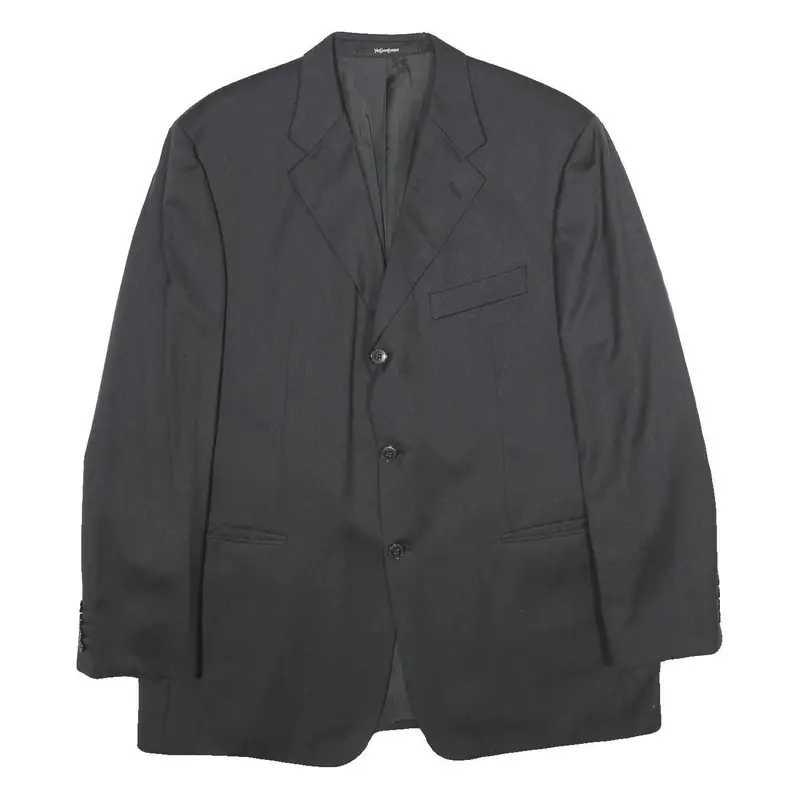 Yves Saint Laurent Mens Black Wool Classic Xl Jacket Plain Button Closure 1