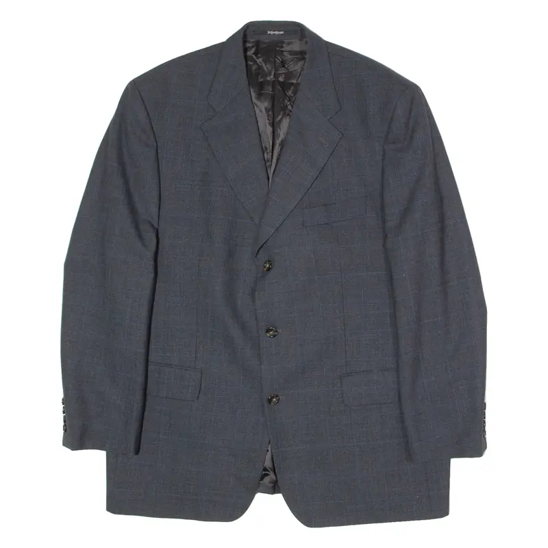 Yves Saint Laurent Mens Blazer Jacket Blue Wool Check Xl 1