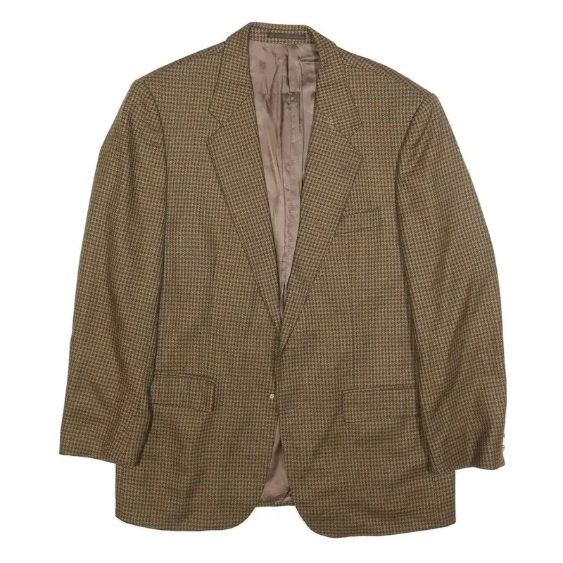 Yves Saint Laurent Mens Brown Wool Houndstooth Jacket M Woven Classic Tailored 1