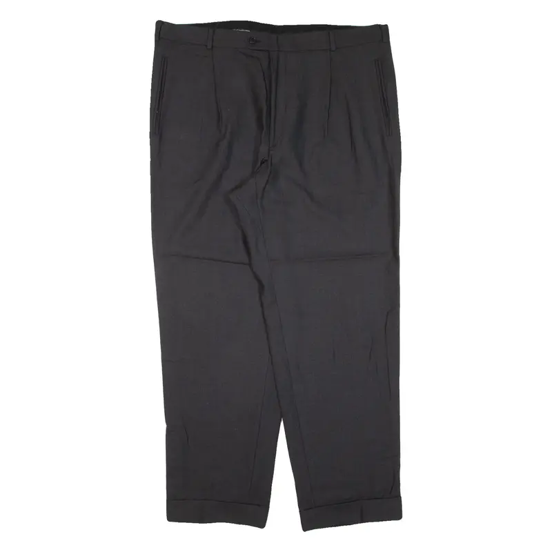 Yves Saint Laurent Pleated Pinstripe Mens Knit Trousers Black Tapered Wool W40 L30 1