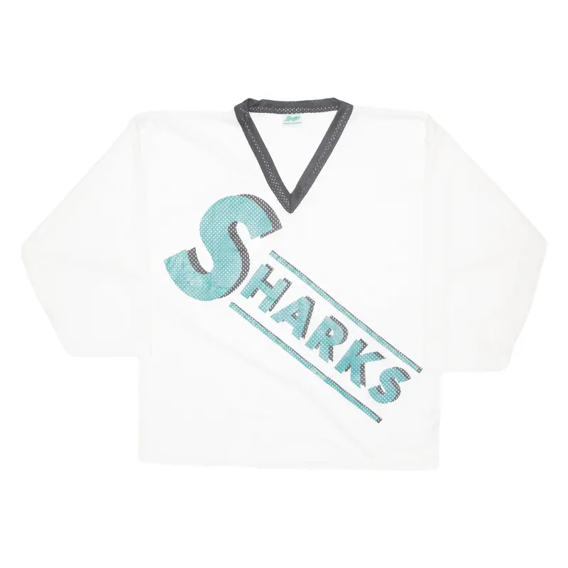 Yvette Sharks Mens Jersey White Long Sleeve Usa V-Neck Xl 1