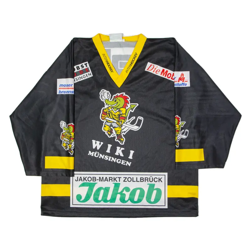 Yvette Swiss Ice Hockey Mens Jersey Black 3/4 Sleeve 90S V-Neck Xl 1