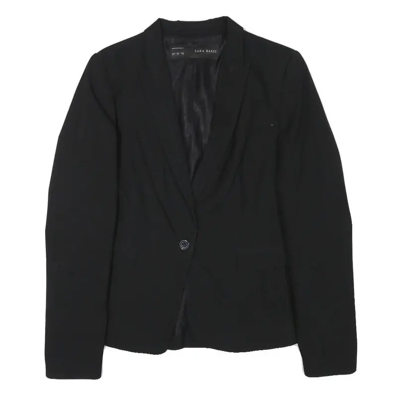 Zara Basic Womens Black Classic Jacket M Polyester Blend Button Plain Stylish 1