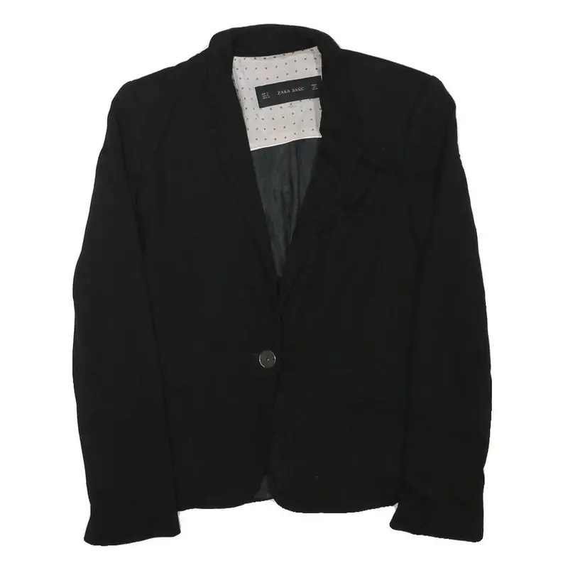 Zara Basic Womens Black Jacket S Polyester Blend Button Closure Tailored Plain 1