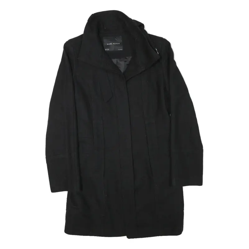 Zara Basic Womens Black Wool Blend Jacket M Button Closure Elegant Classic 1