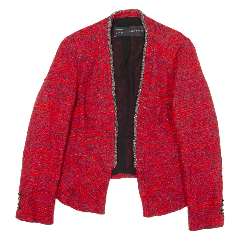 Zara Basic Womens Blazer Jacket Red Knit L 1