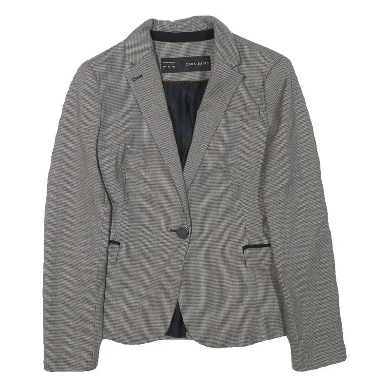 Zara Basic Womens Grey & Black Blazer Jacket M Polyester Blend Checked Stylish 1