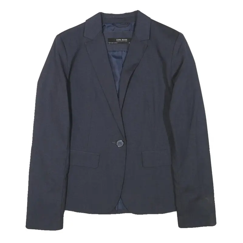 Zara Basic Womens Navy Blue Tailored Jacket S Polyester Blend Buttoned Plain 1