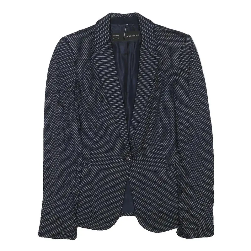 Zara Basic Womens Navy Blue & White Polka Dot Blazer Jacket S Polyester Blend 1