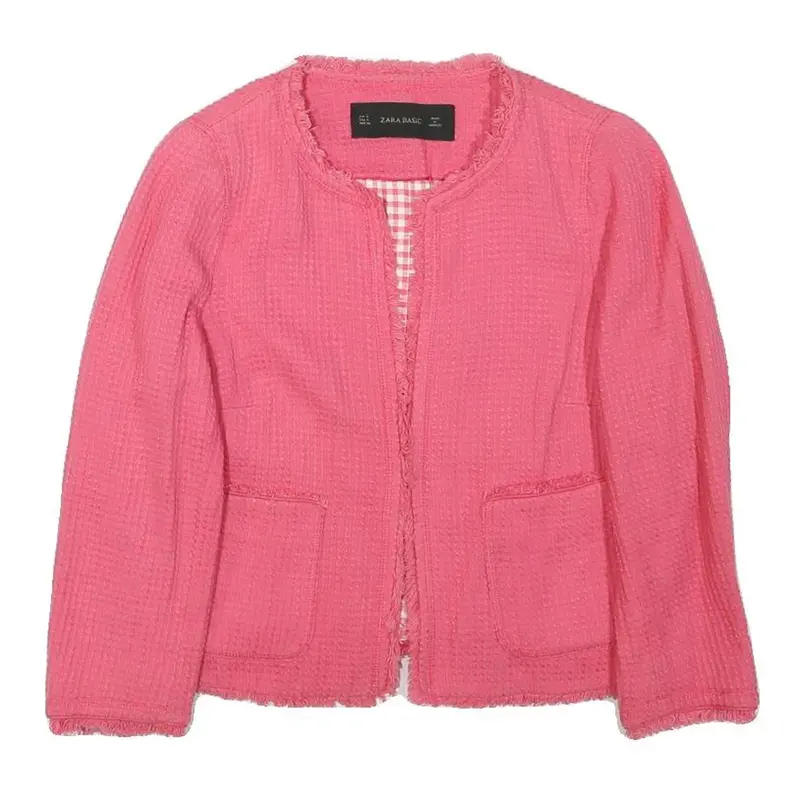 Zara Basic Womens Pink Cotton Blend Jacket S Woven Button Closure Elegant Style 1
