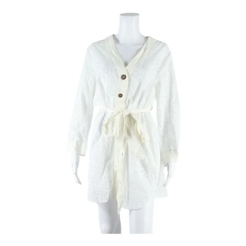 Zara Belted Hole Design Womens Shirt Dress White Lace Long Sleeve Midi Xl 1