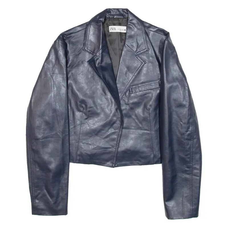 Zara Cropped Womens Blazer Jacket Blue Viscose M 1