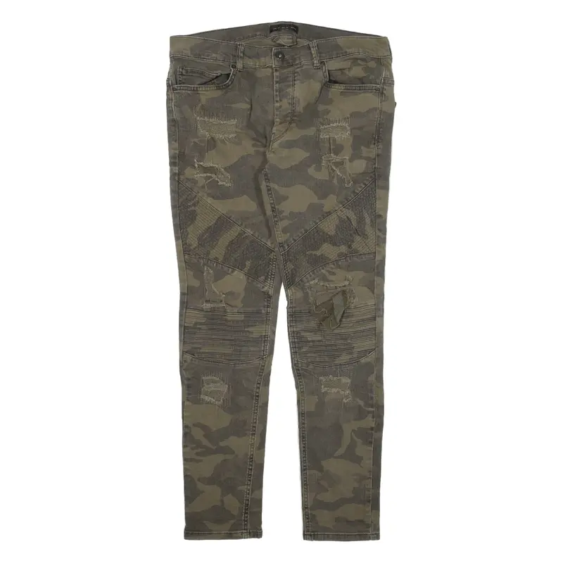 Zara Distressed Camo Womens Trousers Green Slim Skinny W34 L28 1