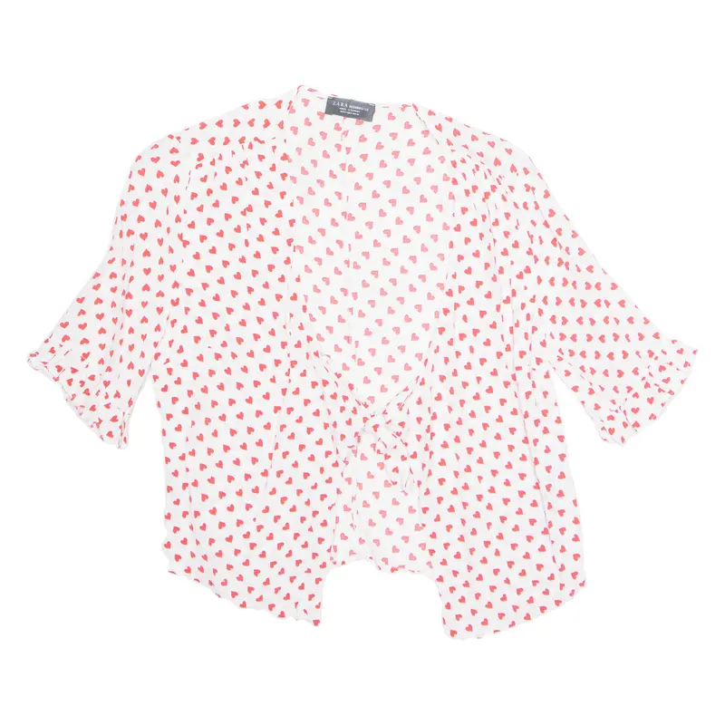 Zara Heart Print Open Womens Printed Top White Spotted S 1