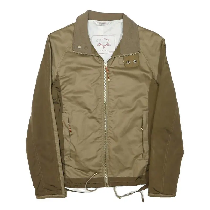 Zara Man Mens Beige & Brown Zip Jacket S Polyester Blend Casual Lightweight 1