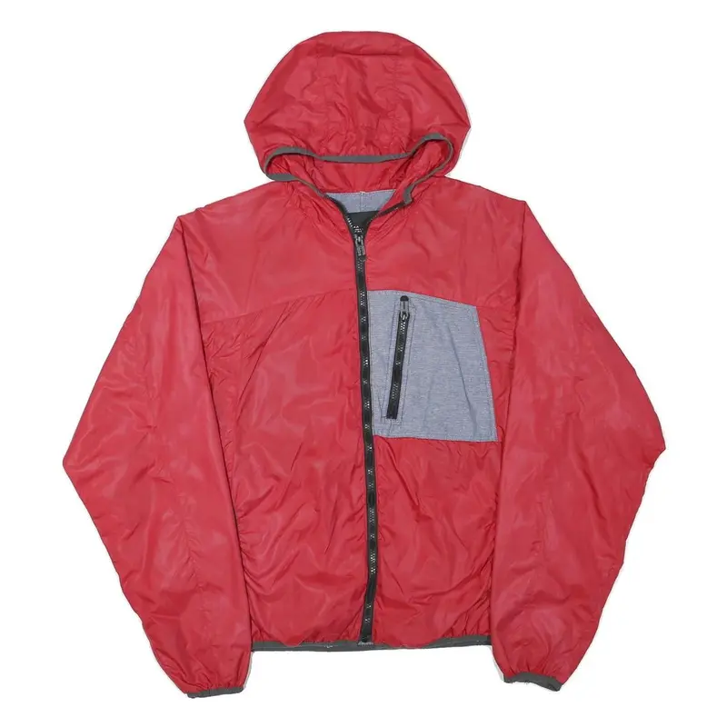 Zara Man Mens Red & Grey Hooded Jacket L Polyester Blend Zip Casual Lightweight 1