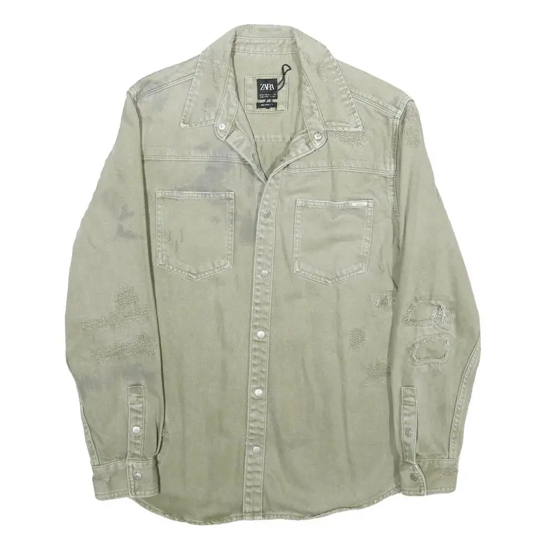 Zara Mens Beige Cotton Distressed Button Jacket Xl Woven Casual Wear 1