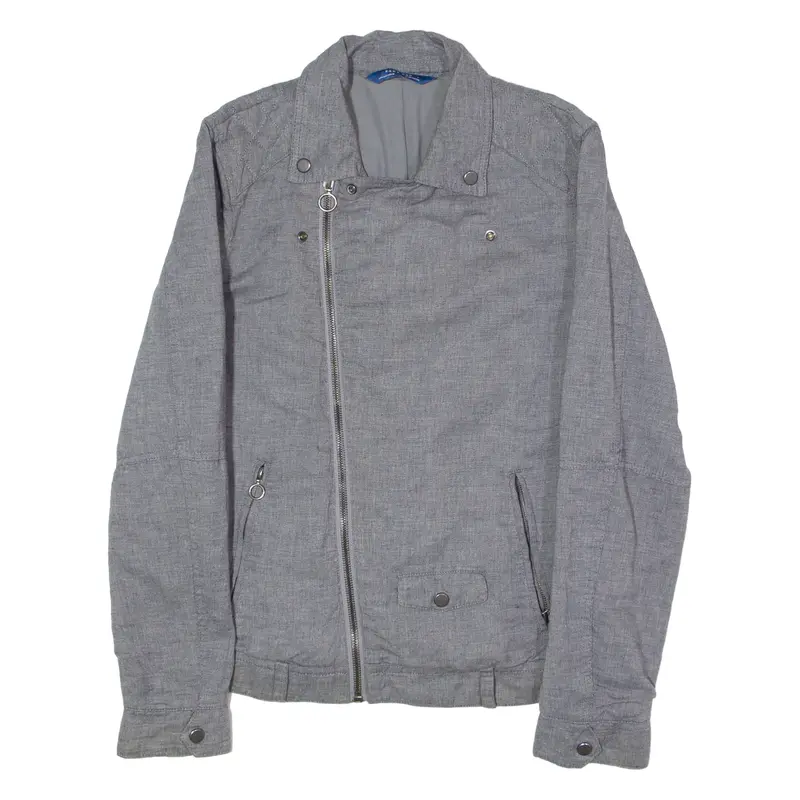 Zara Mens Biker Jacket Grey Linen S 1