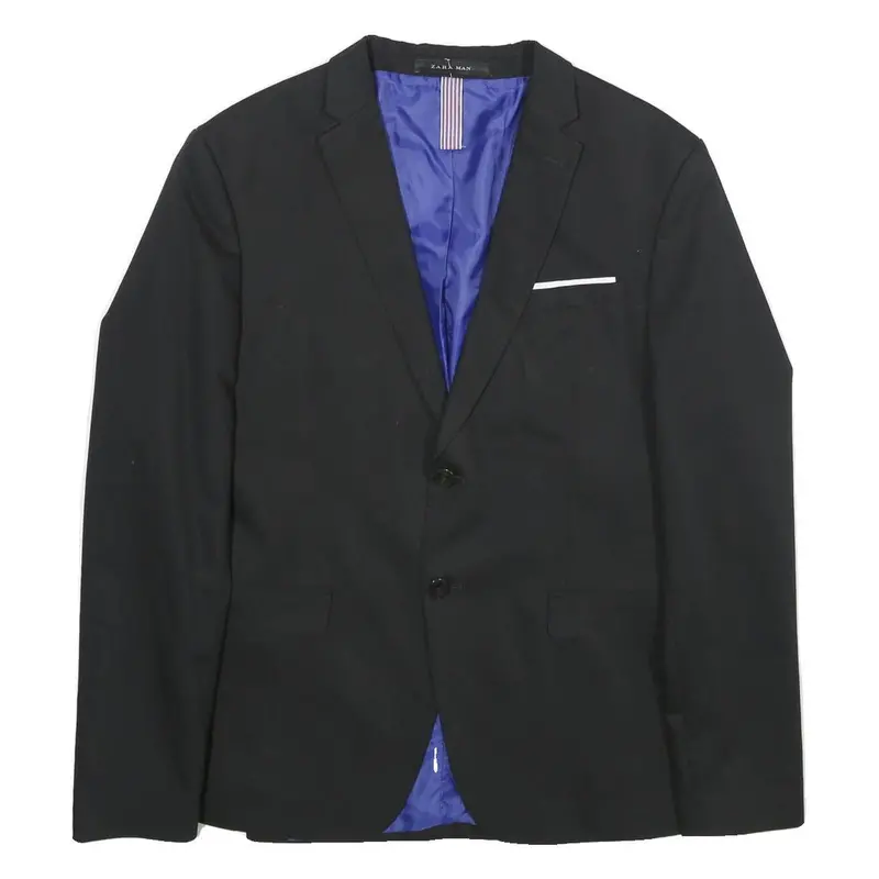 Zara Mens Black Formal Button Jacket M Woven Classic Blazer Suit Elegant 1