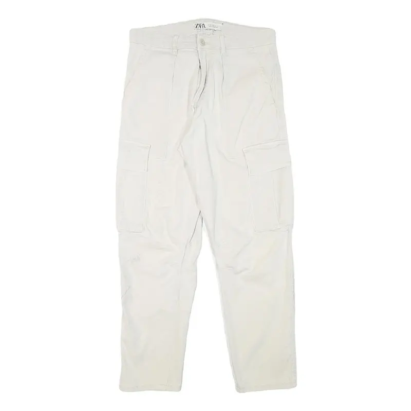 Zara Mens Cotton Blend Beige Relaxed Cargo Trousers W30 L28 Casual Zip 1