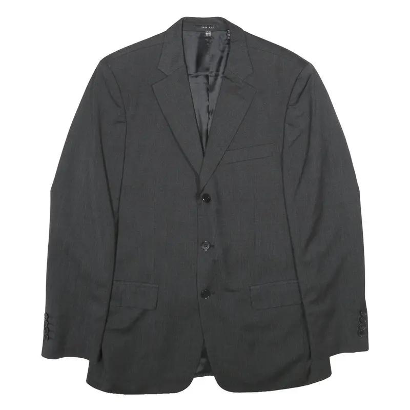 Zara Mens Grey Wool Blend Blazer Jacket M Woven Classic Button Closure Smart 1