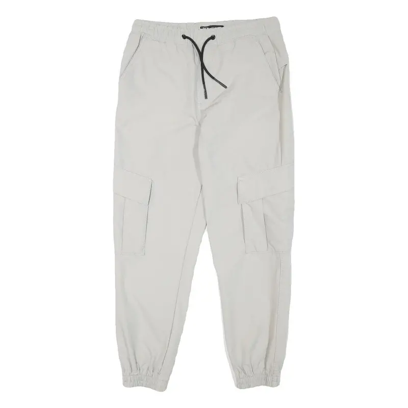 Zara Mens Polyester Blend Light Grey Relaxed Cargo Jogger Trousers W30 L27 1