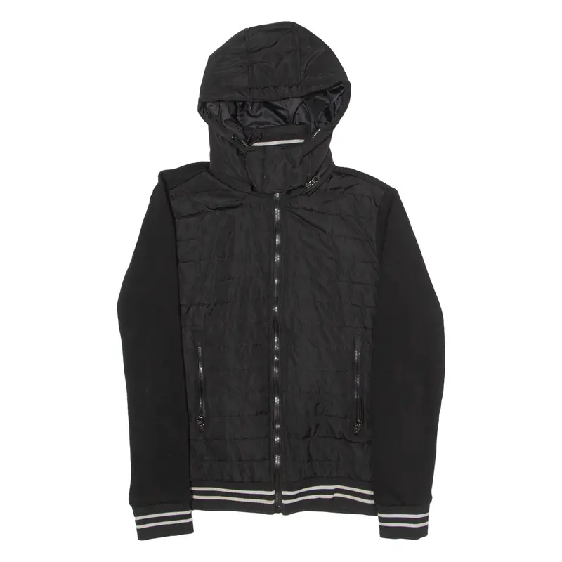 Zara Mens Quilted Jacket Black Hooded M 1